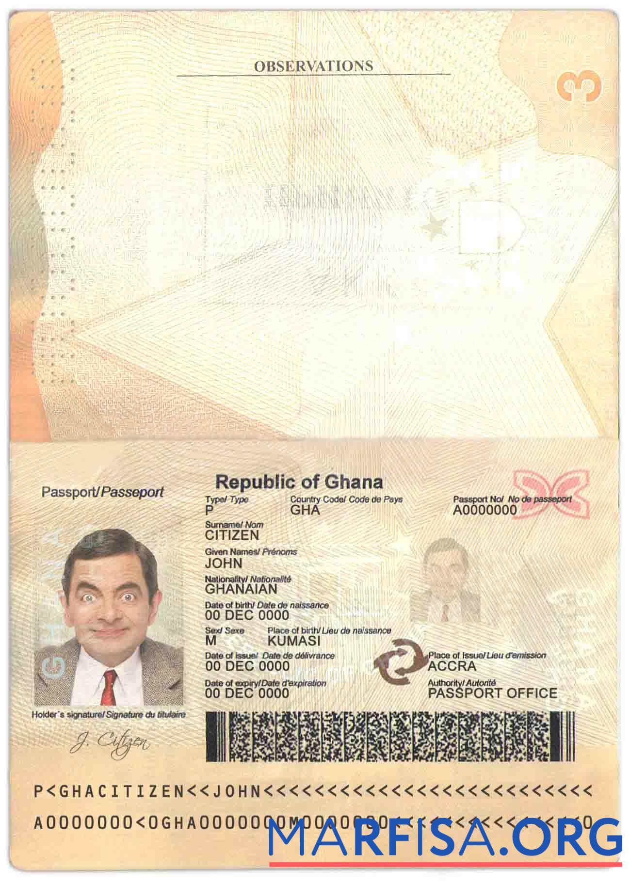 Printable Ghana passport real example